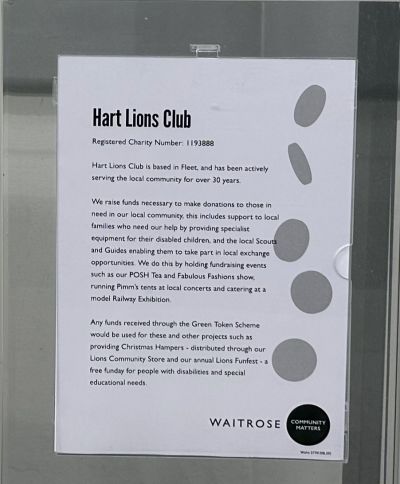 Hart Lions Club in Waitrose - charity of the month Hart Lions Club in Waitrose - charity of the month